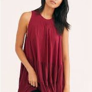 Free People Right on Time Wine Sleeveless Pleated Tiered Ruffled Hem Tunic 3698